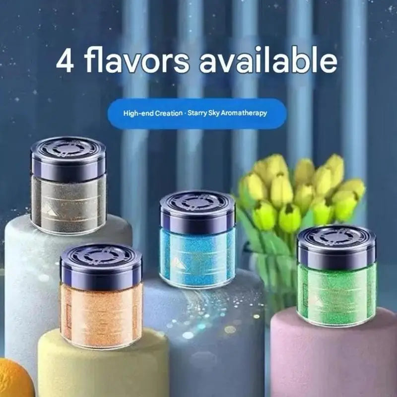Premium Car Air Freshener In Decorative Transparent Jar With Flowing Glittering And Gentle Flower Aromatic D7YA