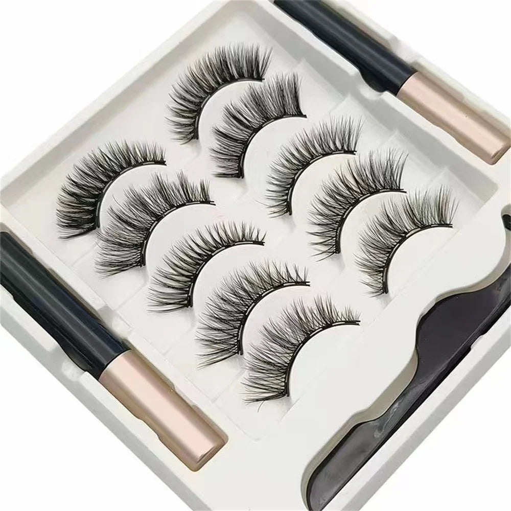 5 paires 5 cils magnétiques Eyeliner pince à épiler ensemble 3D cils de vison naturel artificiel faux cils