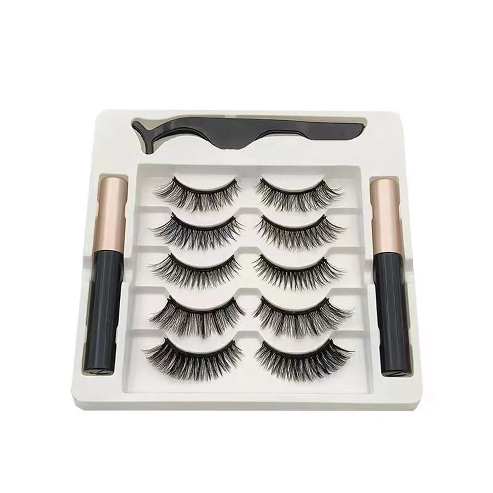 5 paires 5 cils magnétiques Eyeliner pince à épiler ensemble 3D cils de vison naturel artificiel faux cils