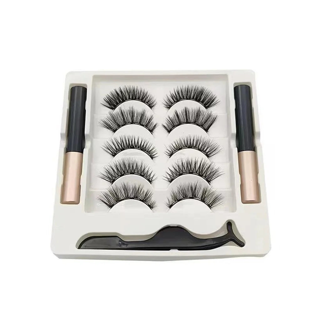 5 paires 5 cils magnétiques Eyeliner pince à épiler ensemble 3D cils de vison naturel artificiel faux cils