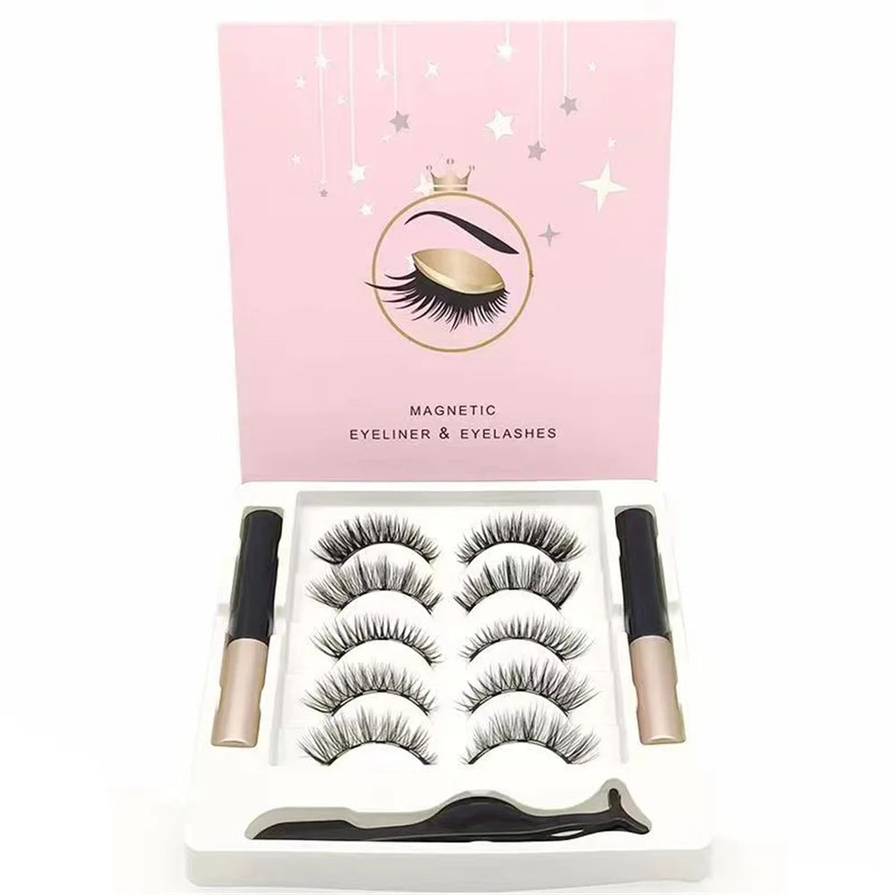 5 paires 5 cils magnétiques Eyeliner pince à épiler ensemble 3D cils de vison naturel artificiel faux cils